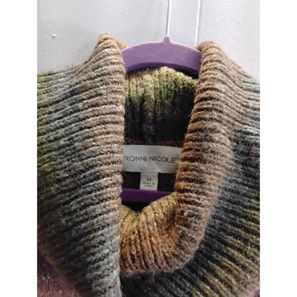 RONNI NICOLE Sweater Dress Women's Medium  Cowl Neck striped cap sleeve Acrylic - Picture 2 of 3